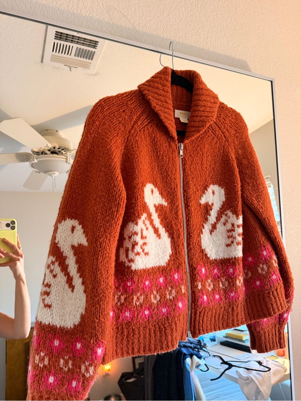 Anthropologie Maeve Swan Zip Cardigan XS Viral Rust Sweater Coat